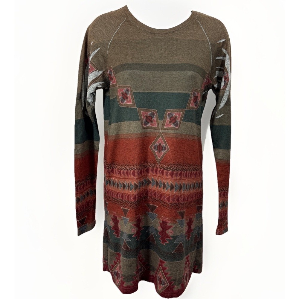 Roper Dress Size S Earthy Aztec Tribal Print Long Sleeve Western Boho Tunic